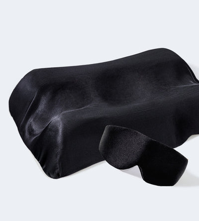 %100 İpek Uyku Maskesi Göz Bandı Siyah + Beauty Pillow %100 İpek Yastık Kılıfı Siyah Seti