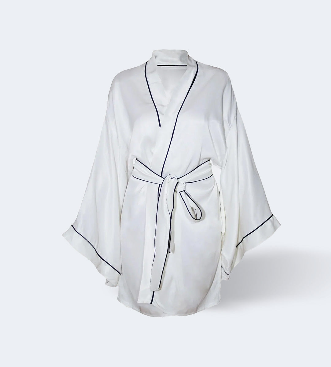 Kimono & Sabahlık Beyaz + %100 İpek Uyku Maskesi Göz Bandı Siyah Seti