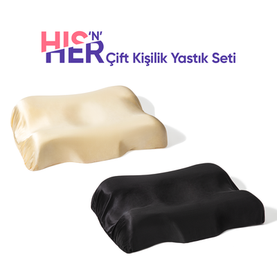 His & Hers Çift Kişilik İpek Kılıflı Yastık Seti (Bej & Siyah)